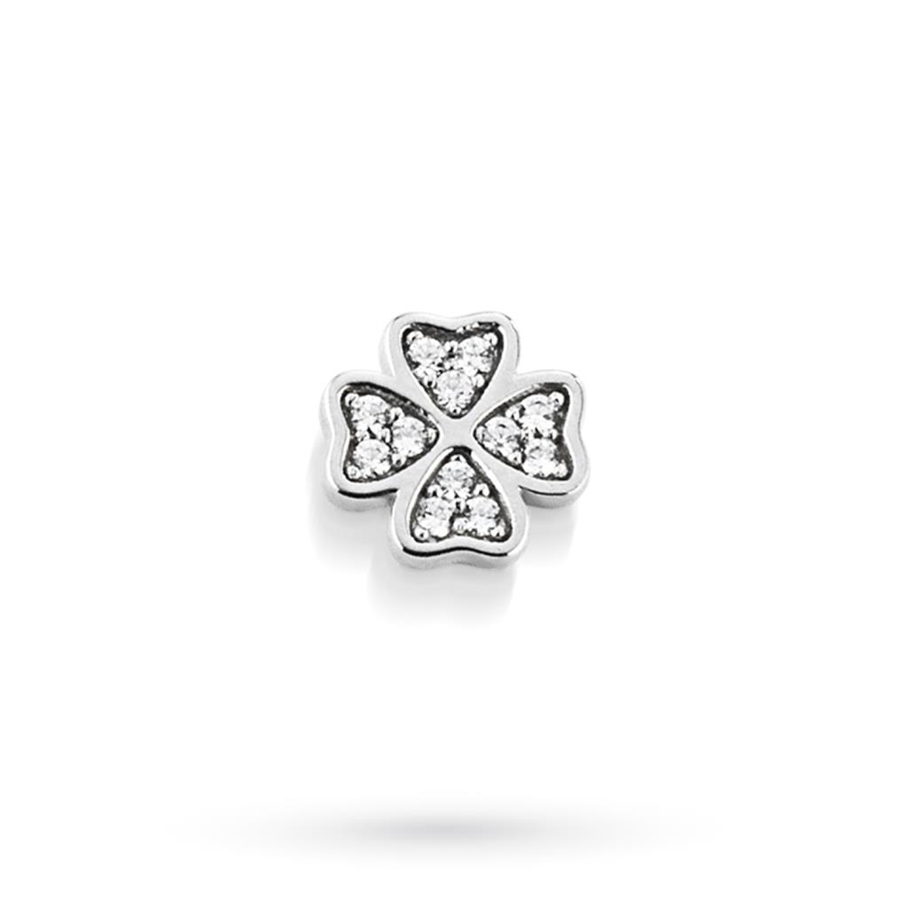 Four-leaf clover symbol component filled in white silver with sapphires - MARCELLO PANE