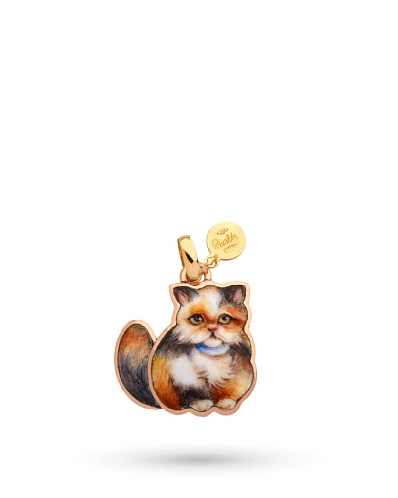 18kt yellow gold and copper Gabriella Rivalta Multicolor Persian Cat pendant - GABRIELLA RIVALTA