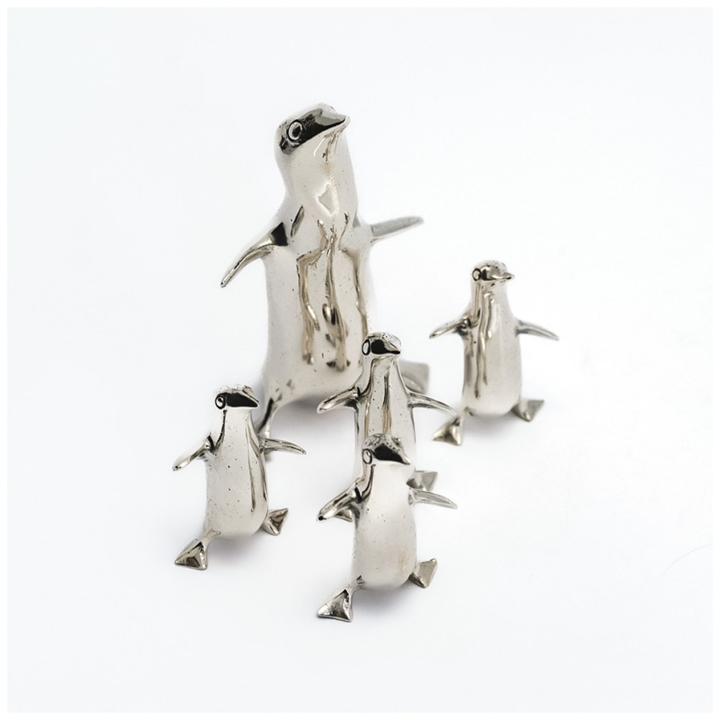  5 penguins place card holders 800 silver - 