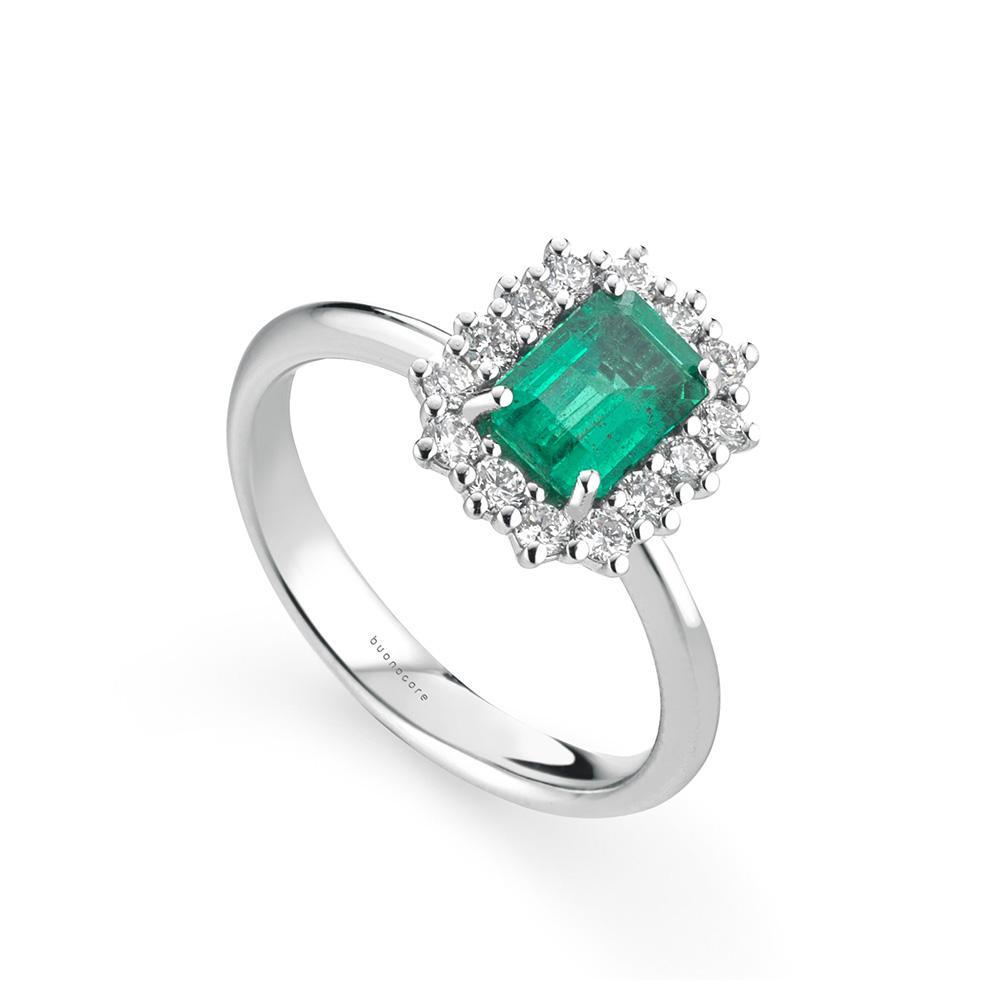 Anello oro bianco smeraldo 0,85ct e diamanti 0,46ct - MIRCO VISCONTI