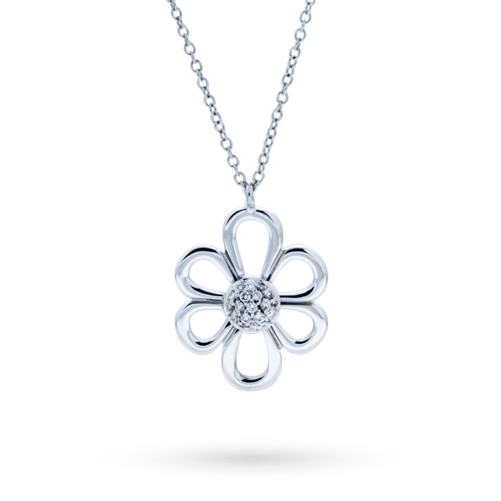 Necklace with flower in white gold and diamonds - GIORGIO VISCONTI