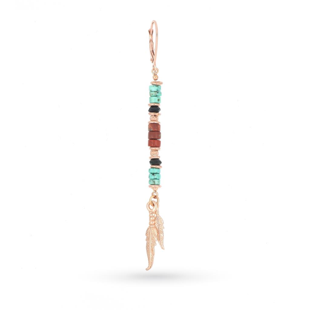 Single earring with turquoise and pink silver feathers - MAMAN ET SOPHIE