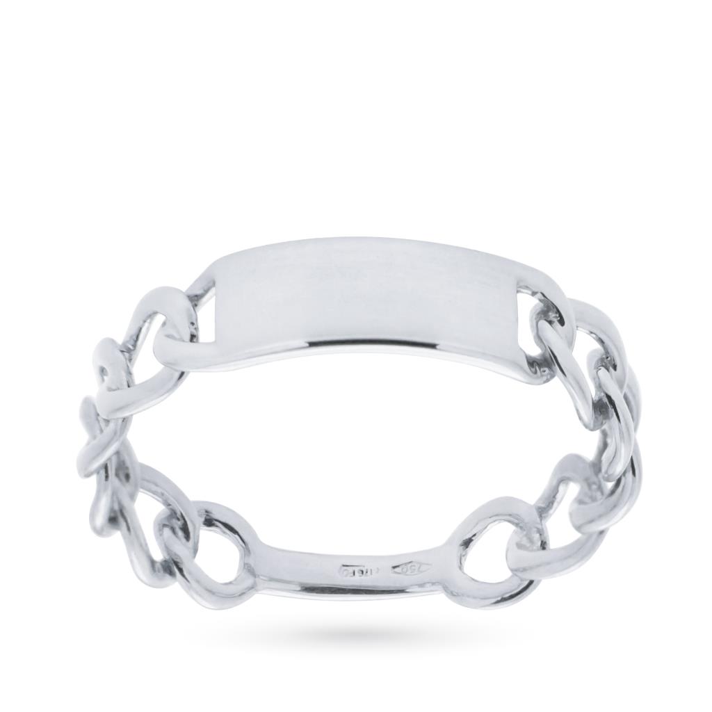 18kt white gold chain ring with customizable plate - LUSSO ITALIANO