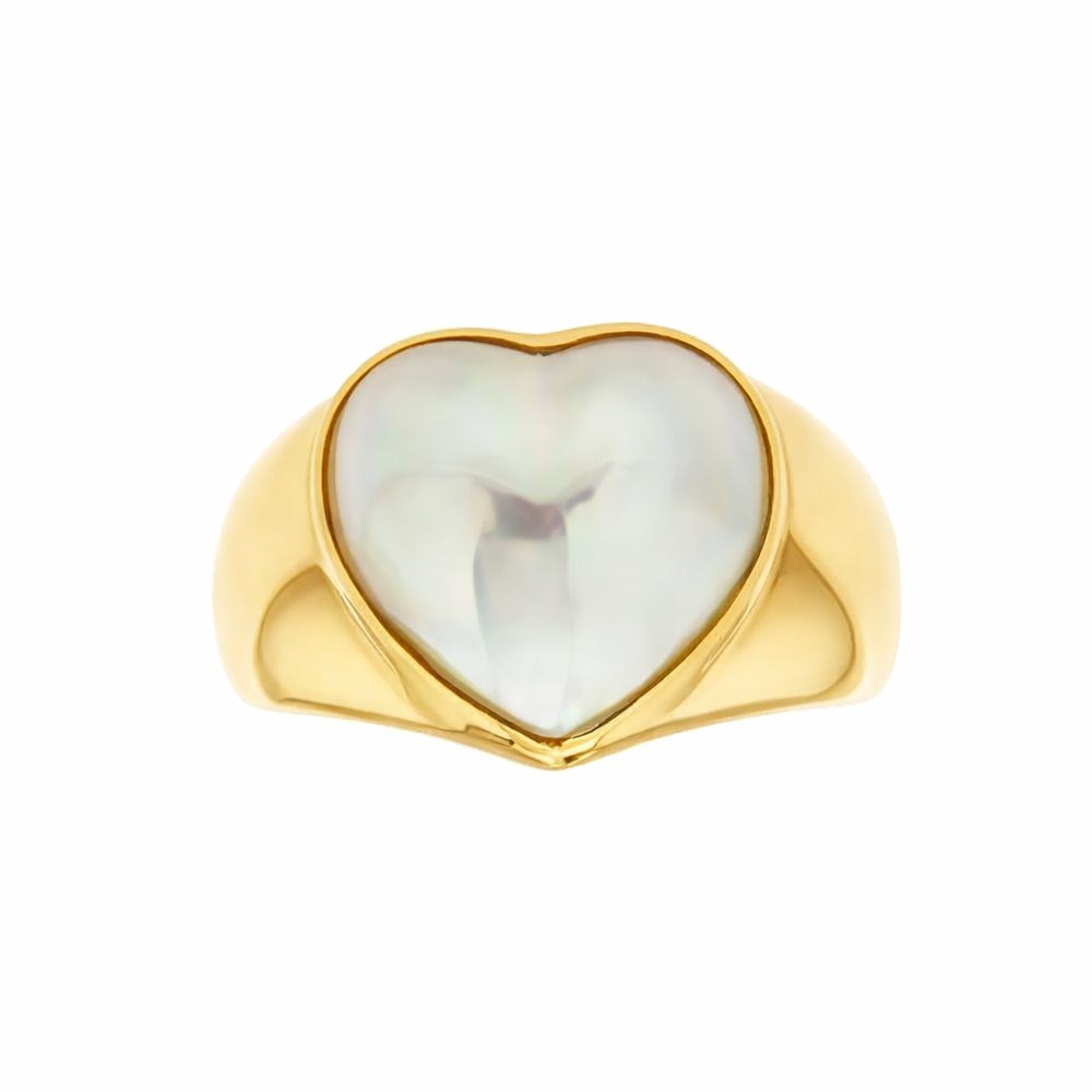 Anello fascia perla a cuore oro giallo - MIKAWA