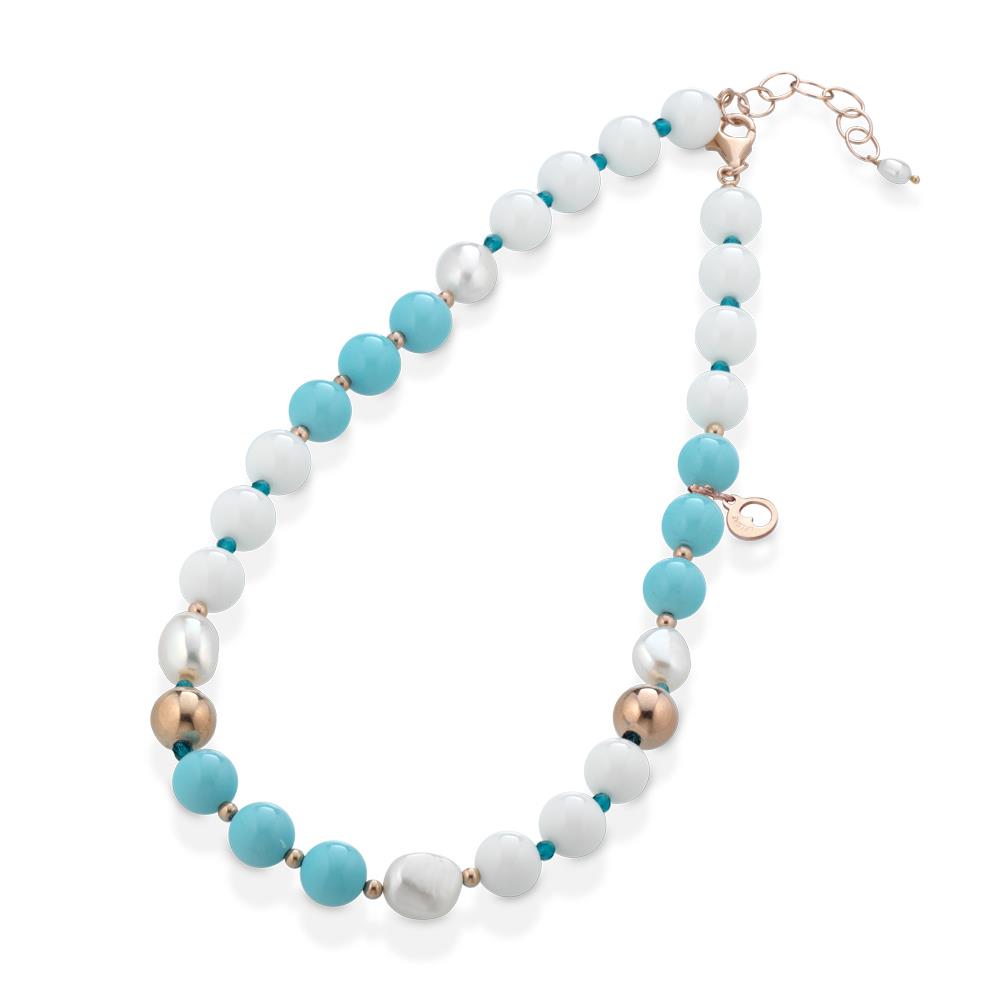 Turquoise paste pearl agate choker necklace 43cm - GLAMOUR