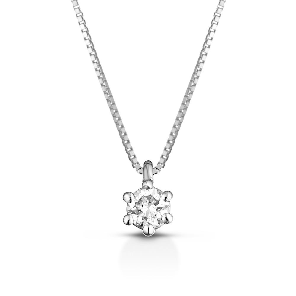 Diamond pendant necklace 6 prong white gold setting - LELUNE