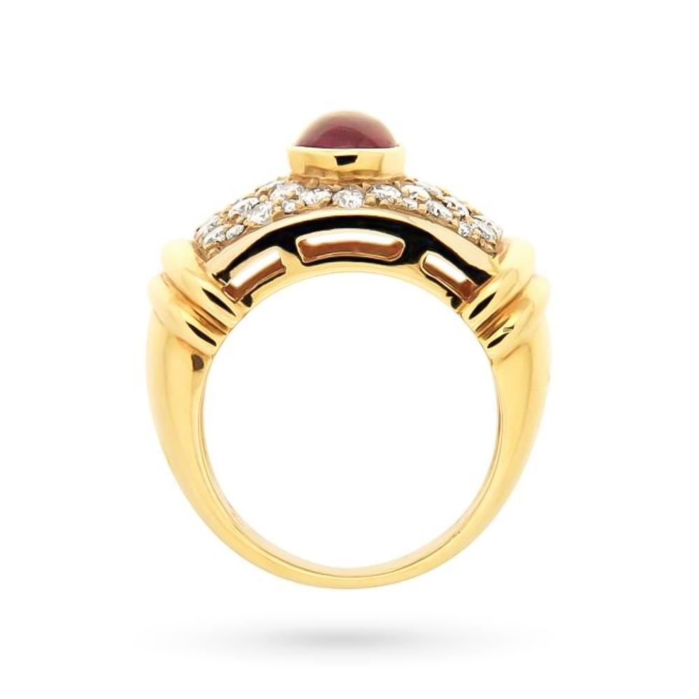 Anello Torrini oro giallo rubino cabochon 2,10ct diamanti 1,16ct - TORRINI