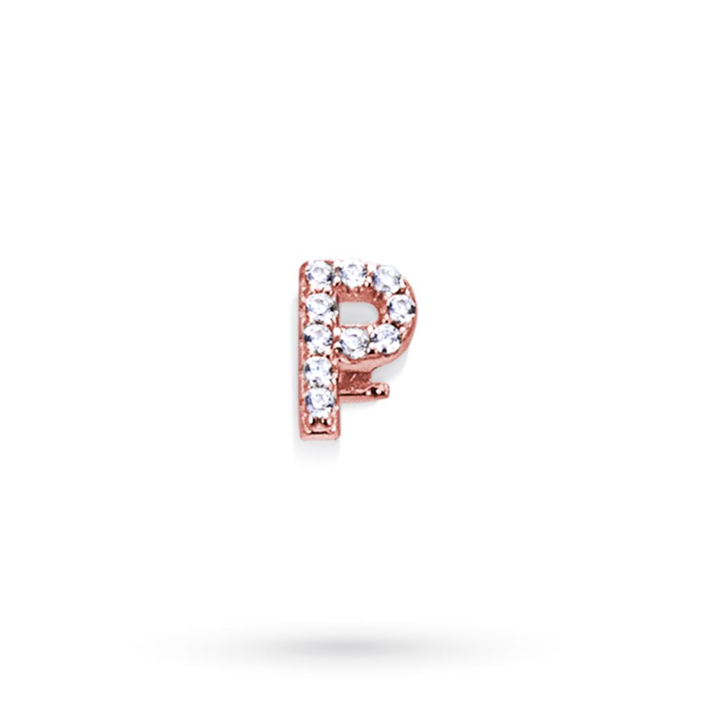 Componente lettera P in argento rosa con zaffiri  - MARCELLO PANE