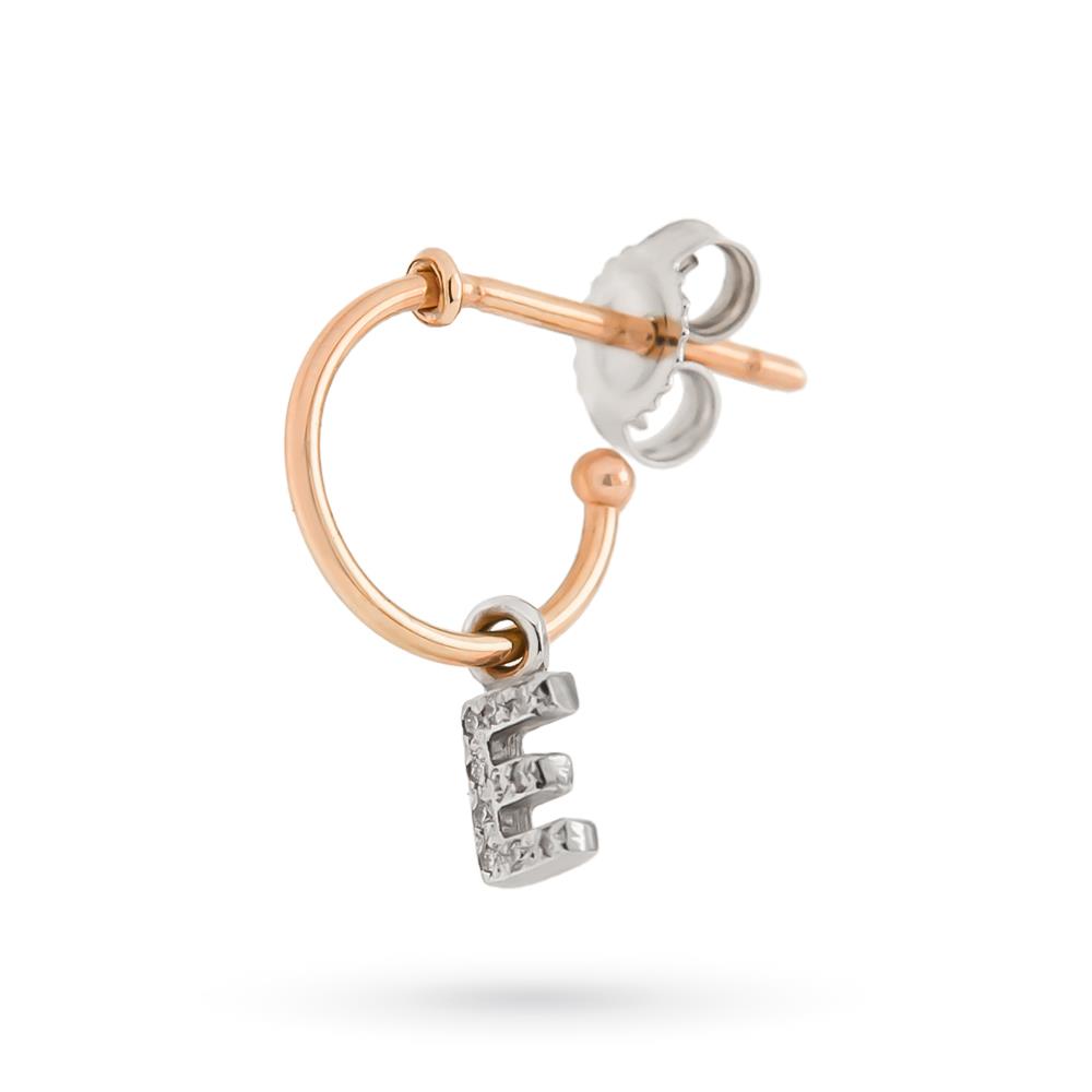 Orecchino singolo cerchio lettera E pendente oro diamanti - PINOMARINO