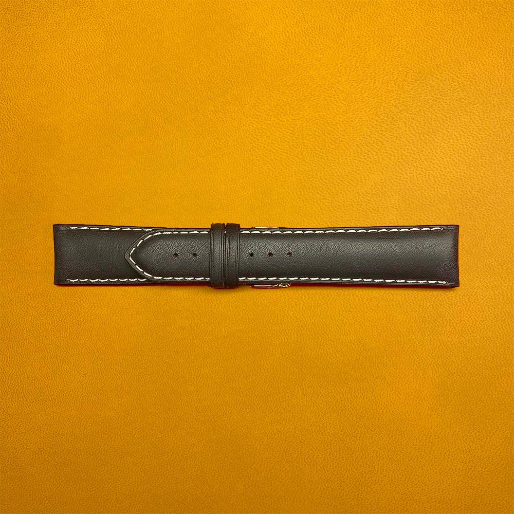 Matte dark brown French leather strap 22-20mm - BROS