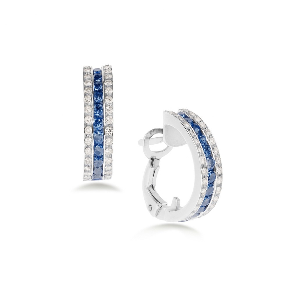 Orecchini cerchi con zaffiri blu e diamanti