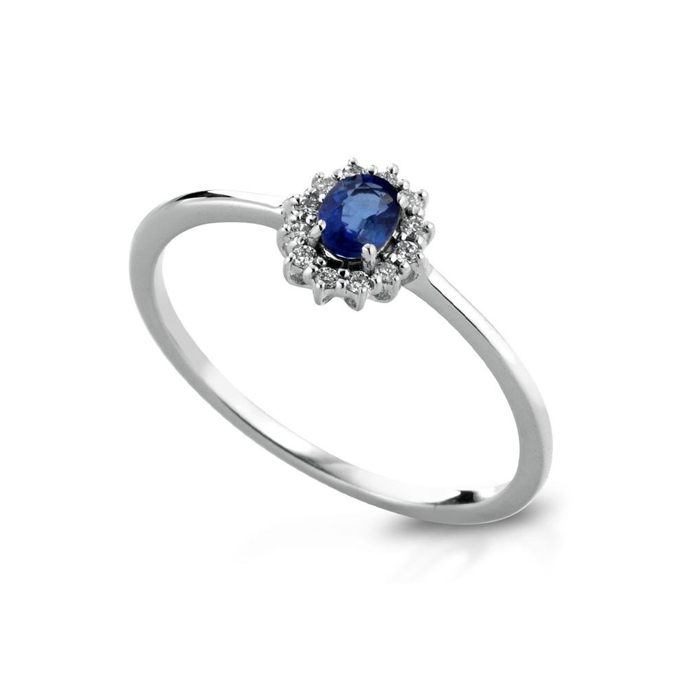 18kt white gold ring blue sapphire 0,26ct diamonds 0,06ct - LELUNE