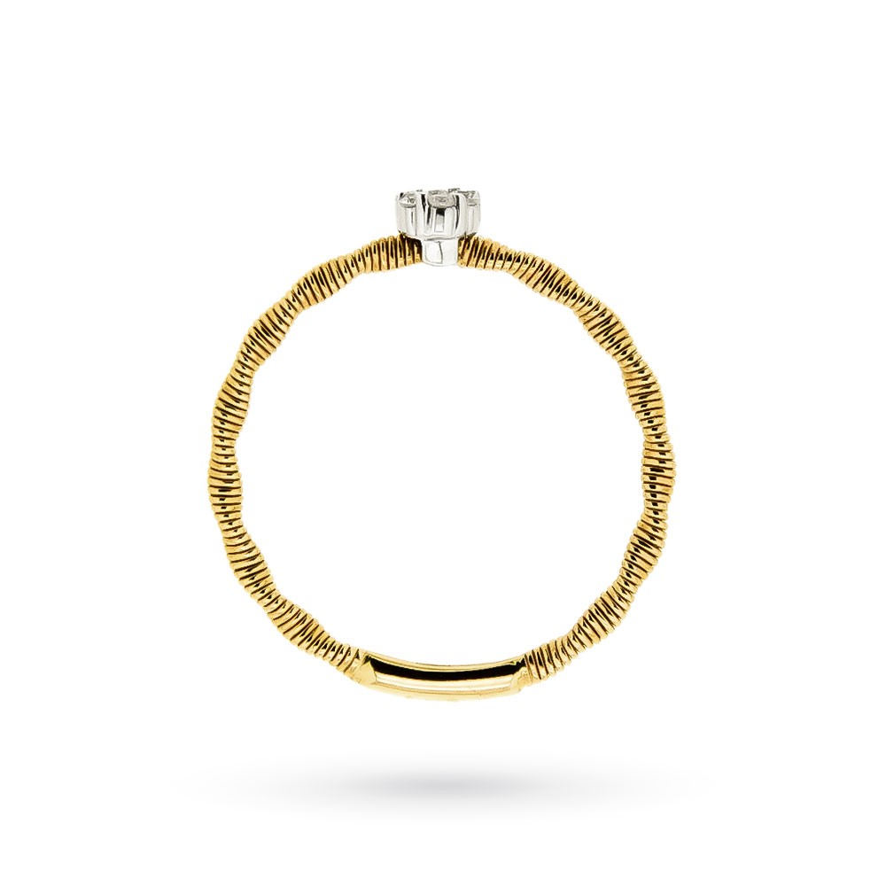  Textured ring with 0.06 ct diamond in yellow gold - ORO TREND