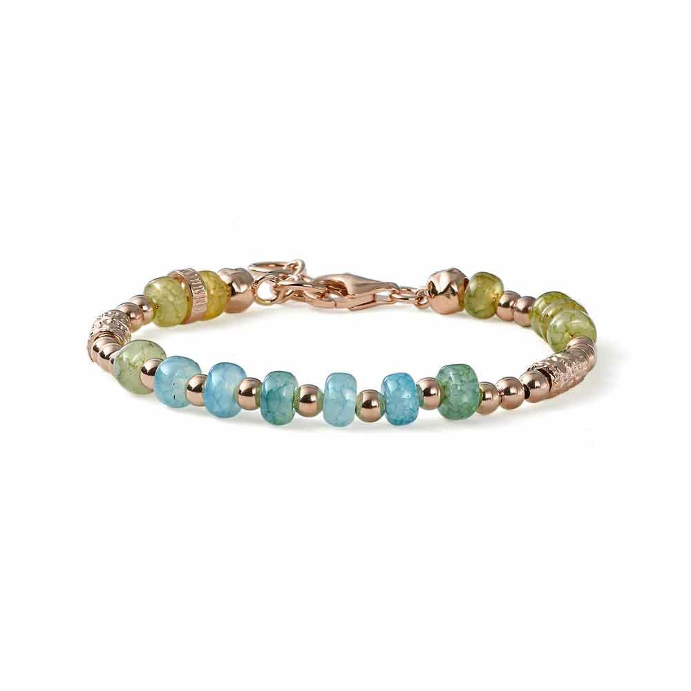 Women's Bracelet Snake Pink Silver and Ocean  Glass 16+3 cm - MARIA CRISTINA STERLING