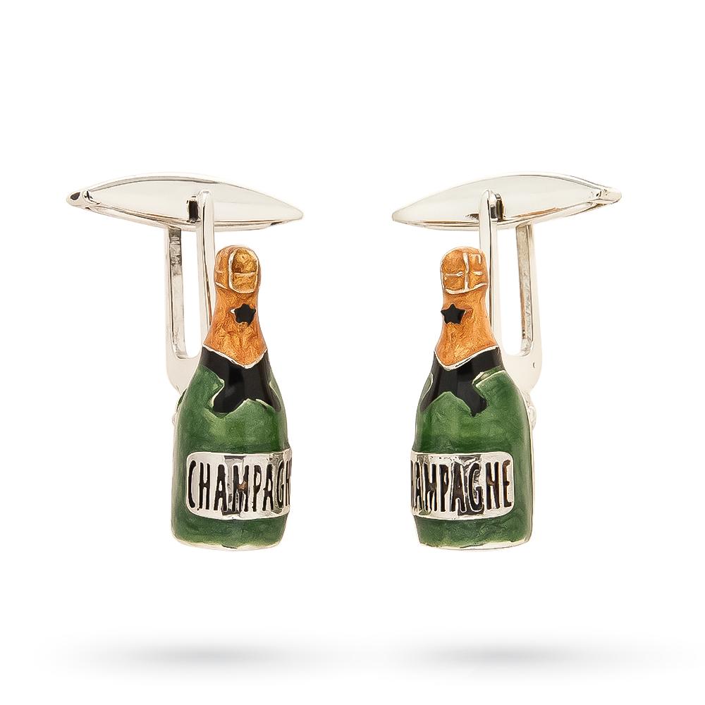Gemelli camicia Bottiglia Champagne argento 925 smalto - SATURNO