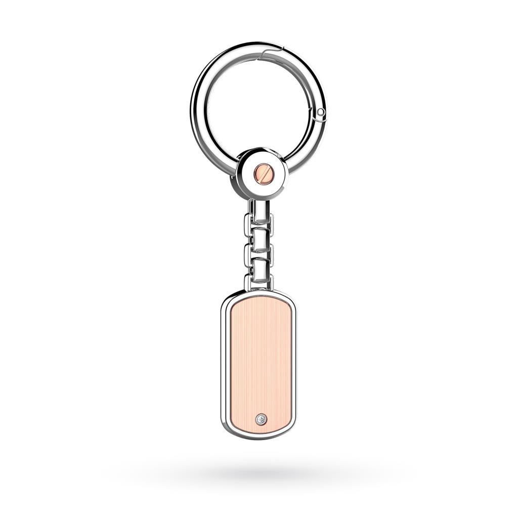 Zancan ESP003R keyring in silver and rose gold with sapphire - ZANCAN