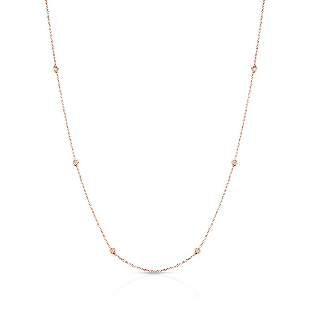 Rolo chain in 18kt rose gold with brilliant-cut diamonds - LELUNE