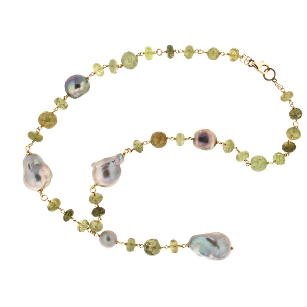  Collana tormaline verdi perle barocche oro giallo 9kt - PETRALUX