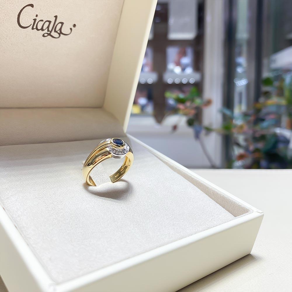  Anello Giorgio Visconti oro zaffiro blu 0,38ct diamanti 0,08ct - GIORGIO VISCONTI