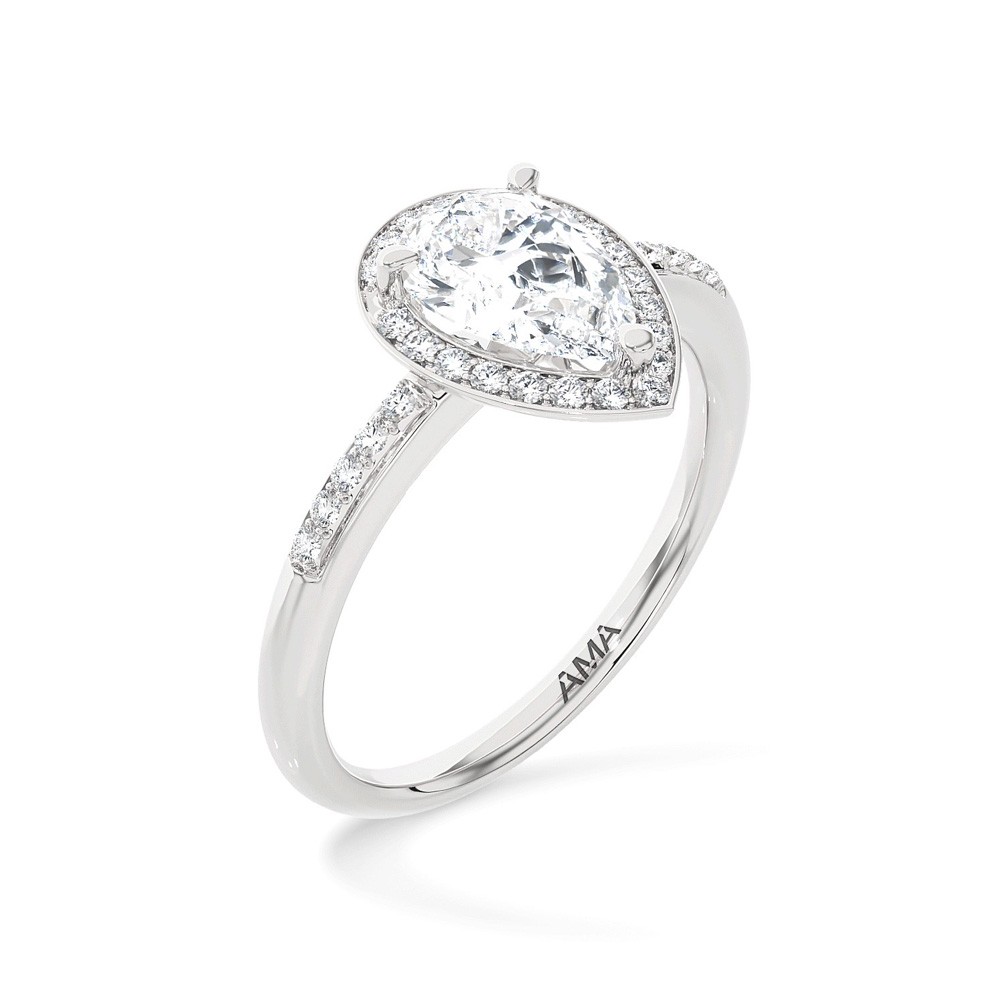  White gold ring with drop-shaped diamond ~1.00 carat Lab-Grown - AMA