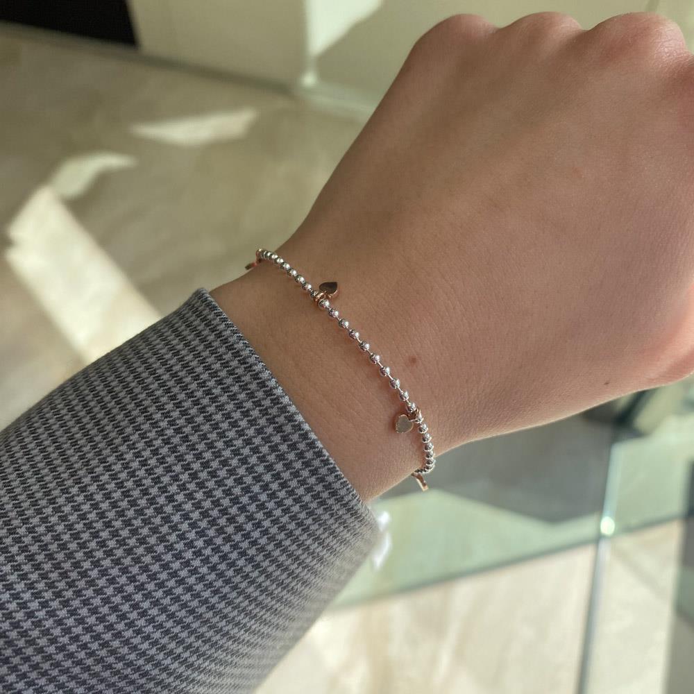  Dodo Mariani small dots bracelet in silver with pink gold hearts - DODO MARIANI