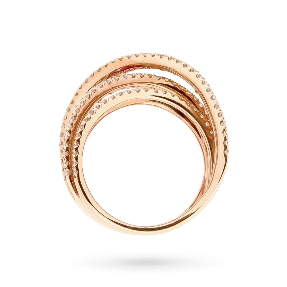  Anello oro rosa fascia zaffiri arcobaleno 2,37ct diamanti 1,18ct - CICALA