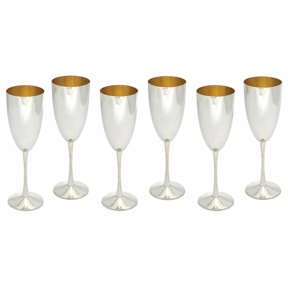 Servizio di 6 flutes in argento 800 lucido