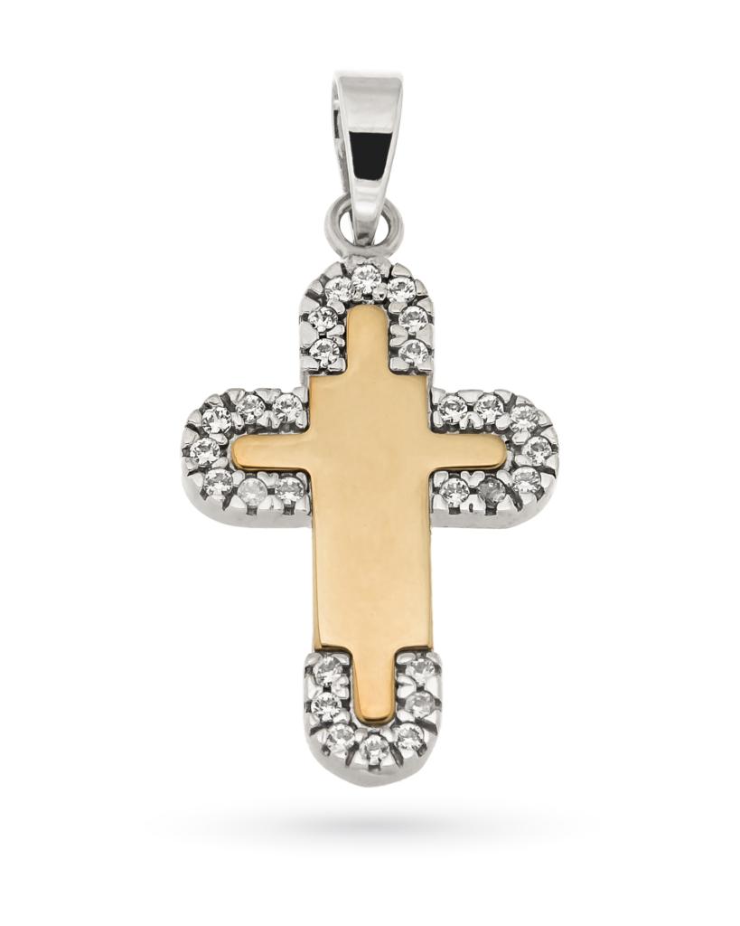 18kt yellow gold cross with round tips and zirconia - UNBRANDED