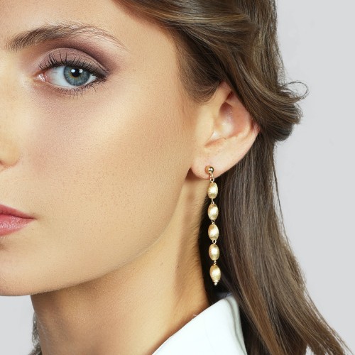  Gold-plated silver drop earrings with oval pearls - UNOAERRE