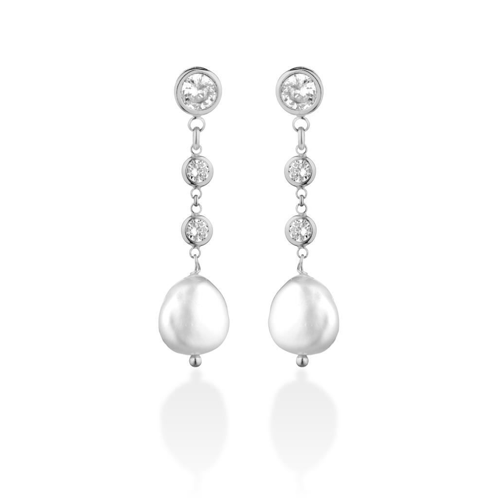 Orecchini pendenti argento zirconi e perle bianche - GLAMOUR BY LELUNE