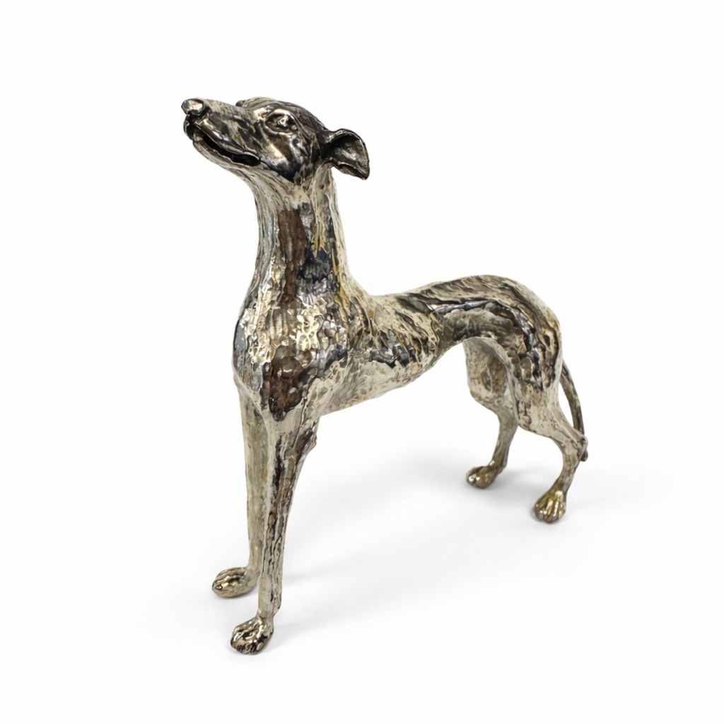 Statua cane Levriero in argento 800 &ndash; Scultura decorativa 11 cm - 