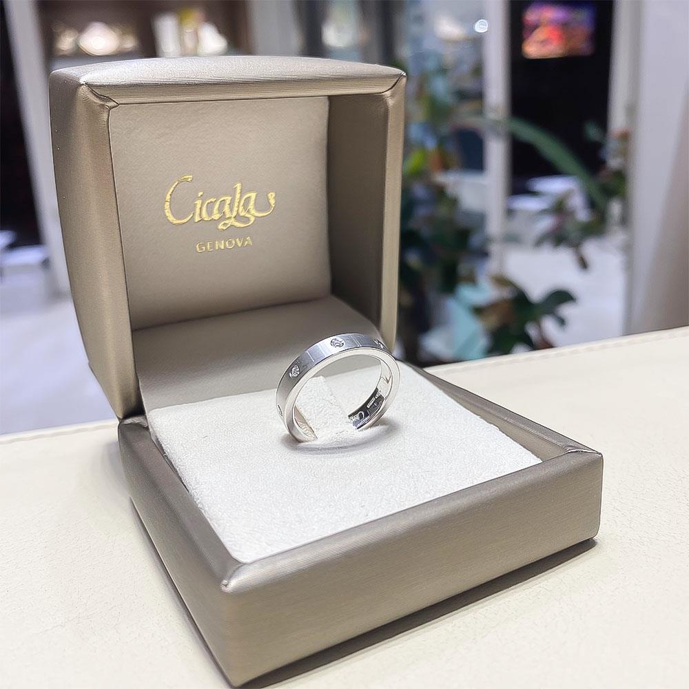  Fede nuziale Promessa d'Amore diamanti oro bianco 4mm Slim - CICALA