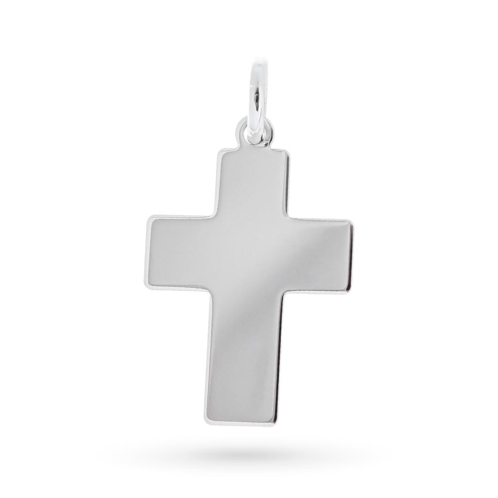 Ciondolo croce piatta oro bianco 18kt lucida liscia - LUSSO ITALIANO