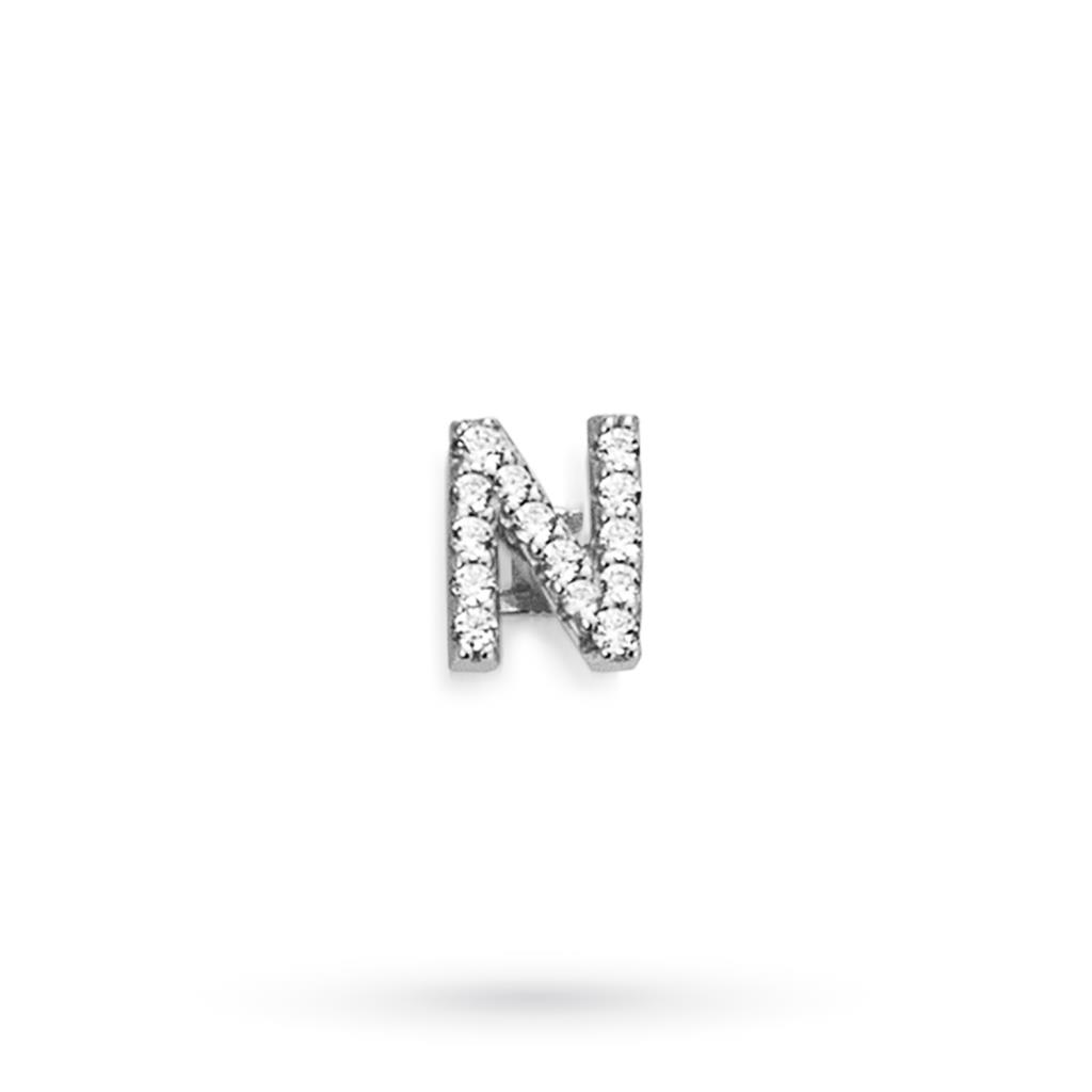 Componente lettera N in argento bianco con zaffiri  - MARCELLO PANE