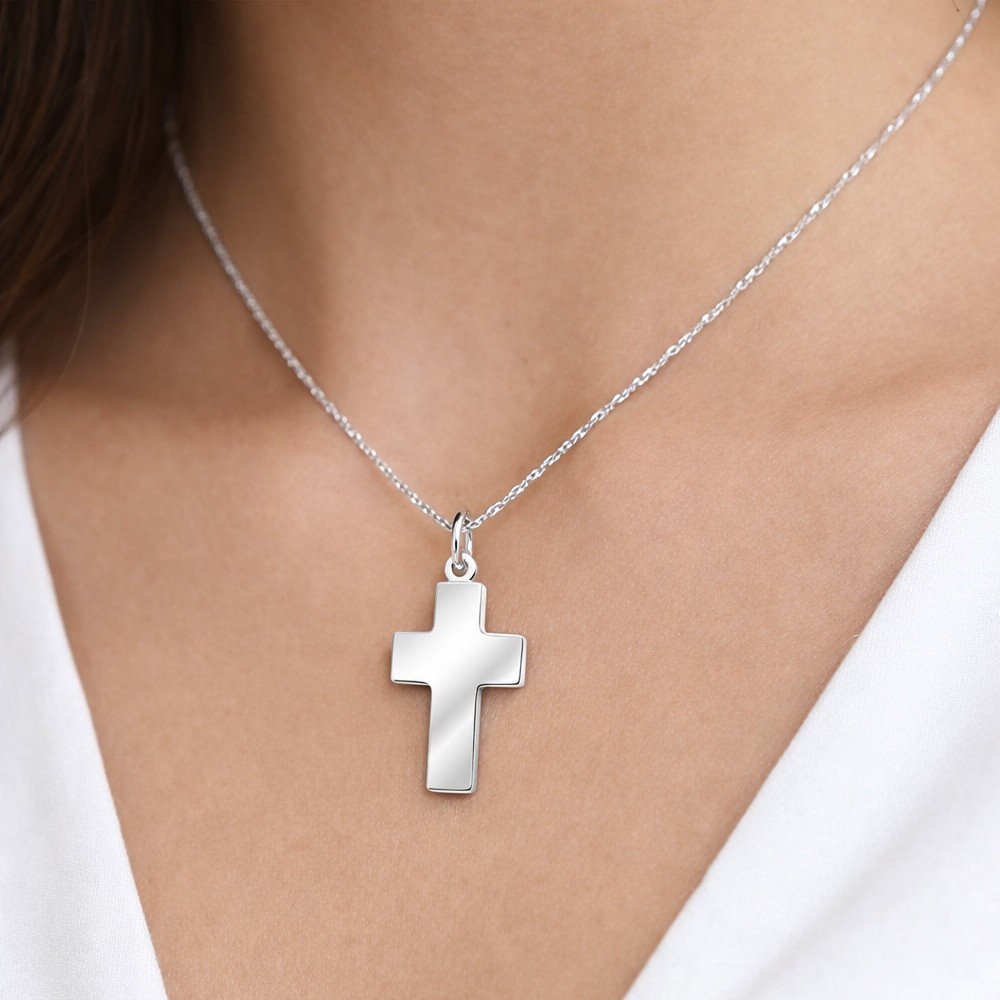  18kt white gold flat cross pendant, smooth and polished, 23x14 mm - LUSSO ITALIANO