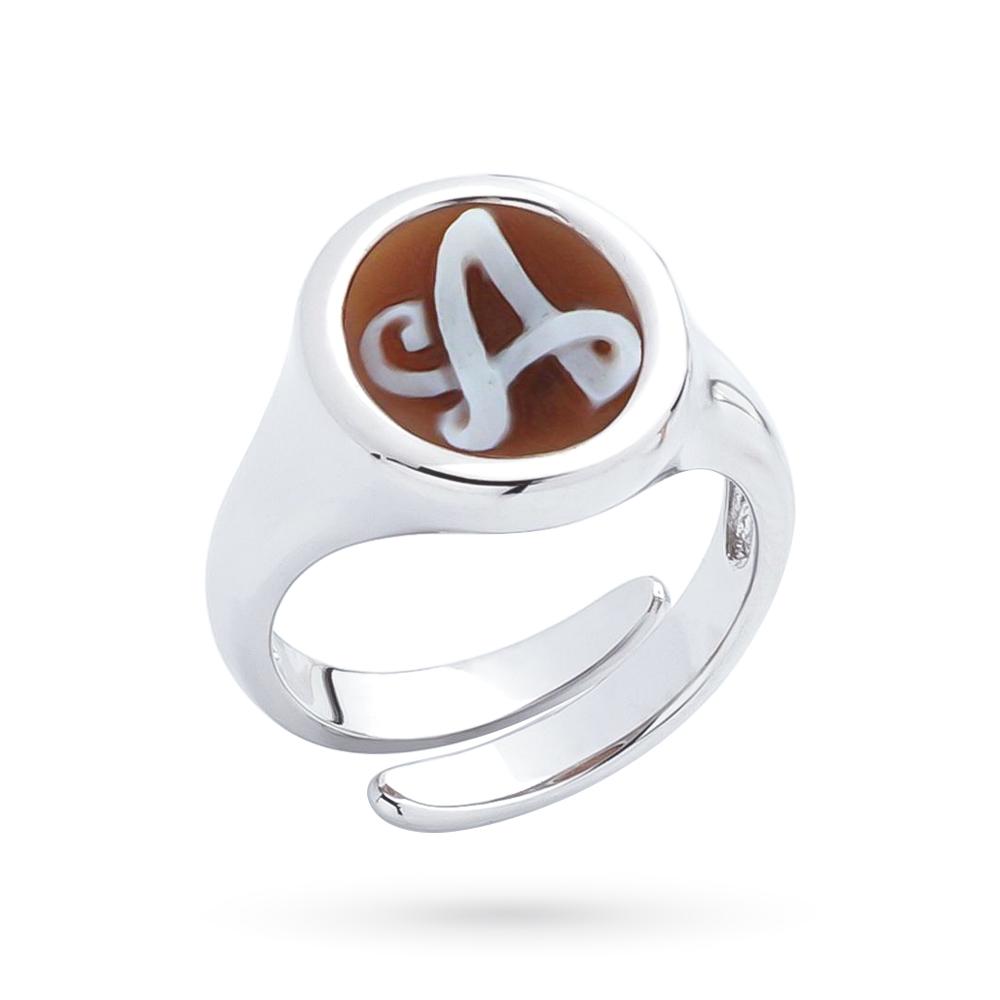 Engraved initial cameo silver chevalier ring - CAMEO ITALIANO