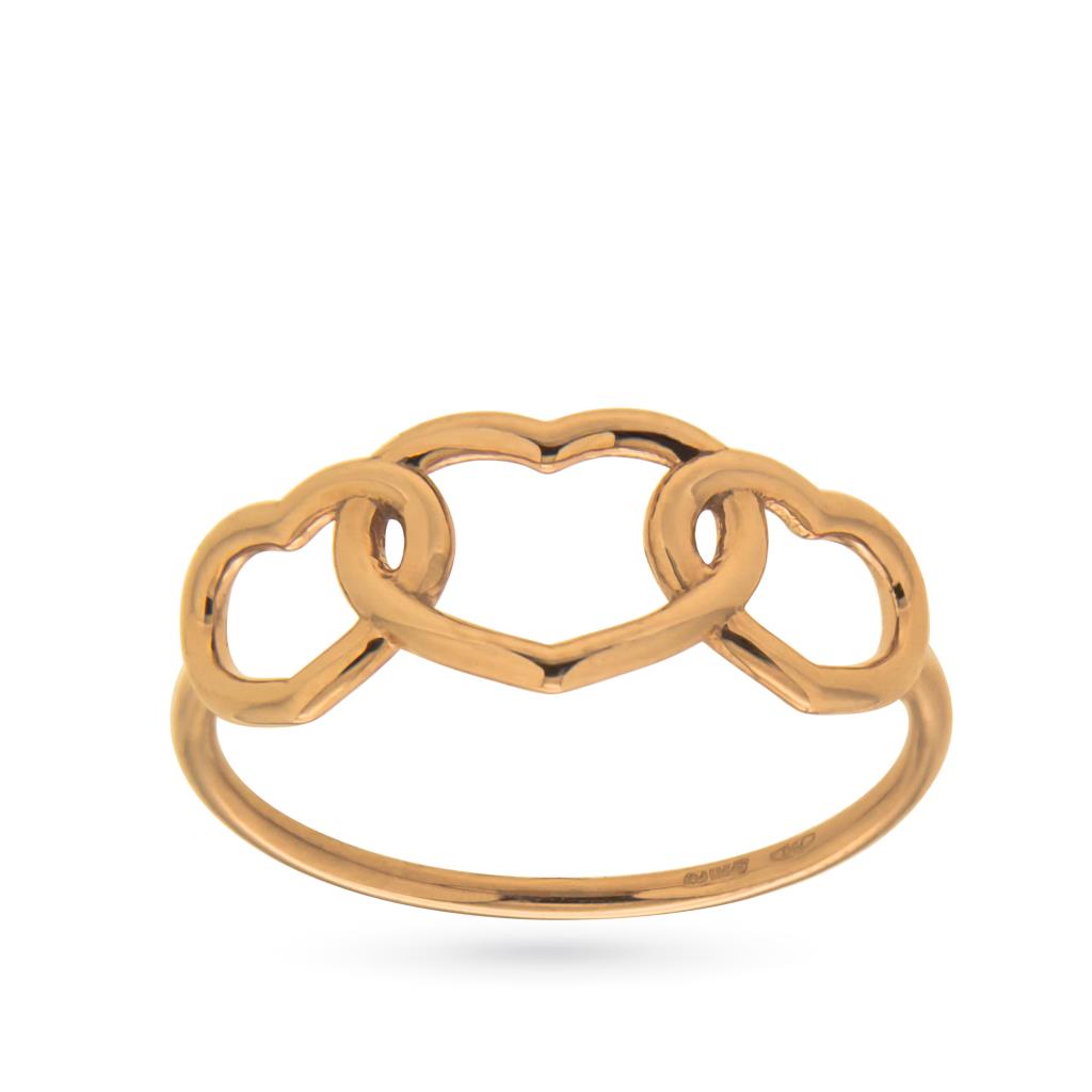 Tris of hearts ring in 18kt rose gold thread - LUSSO ITALIANO