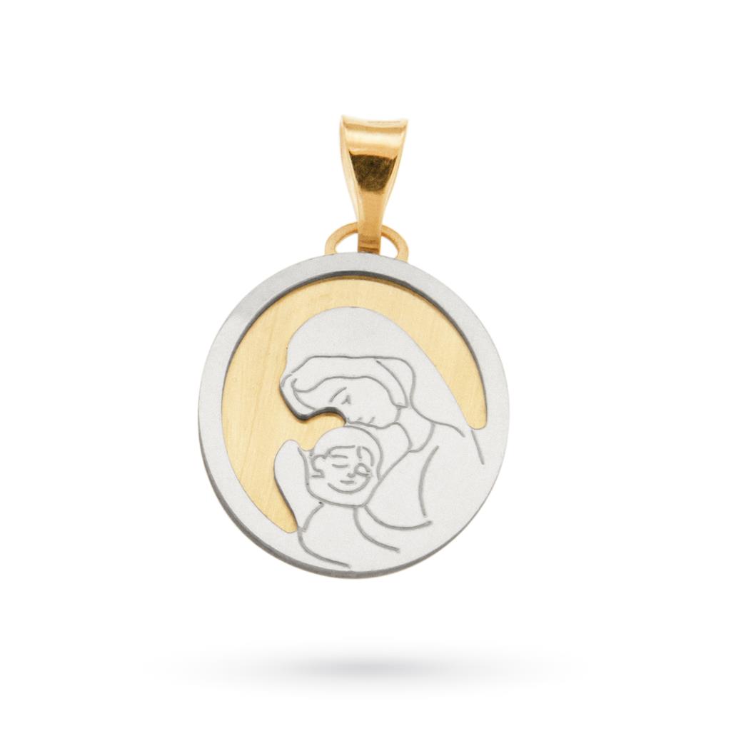 Ciondolo medaglia con madonnina in oro bianco e giallo 18kt - CICALA