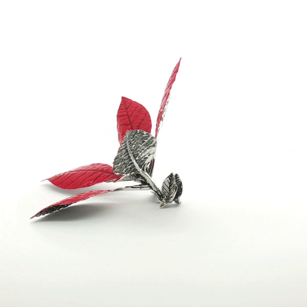  Stella Di Natale Piccola Foglie E Pistillo Rosso Argento - SATURNO