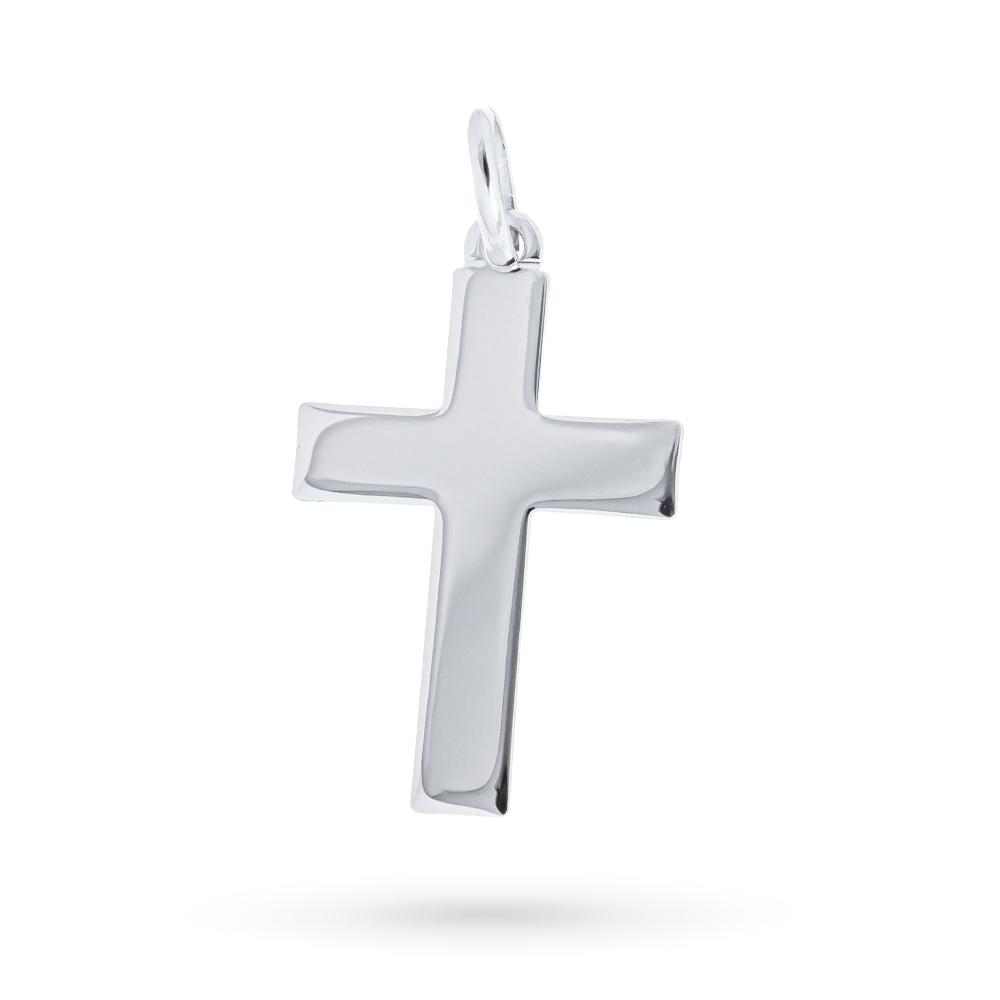 Smooth polished 18kt white gold flat cross pendant - LUSSO ITALIANO