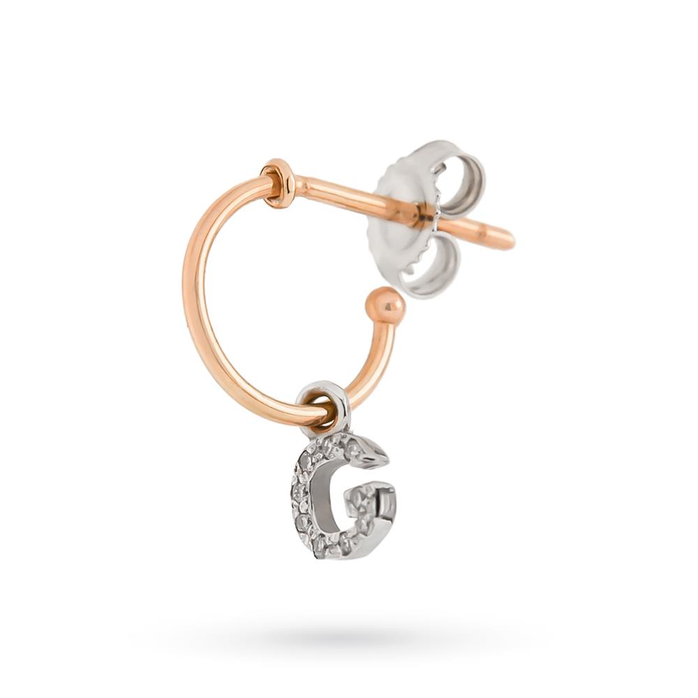 Single hoop earring letter G pendant gold diamonds - PINOMARINO