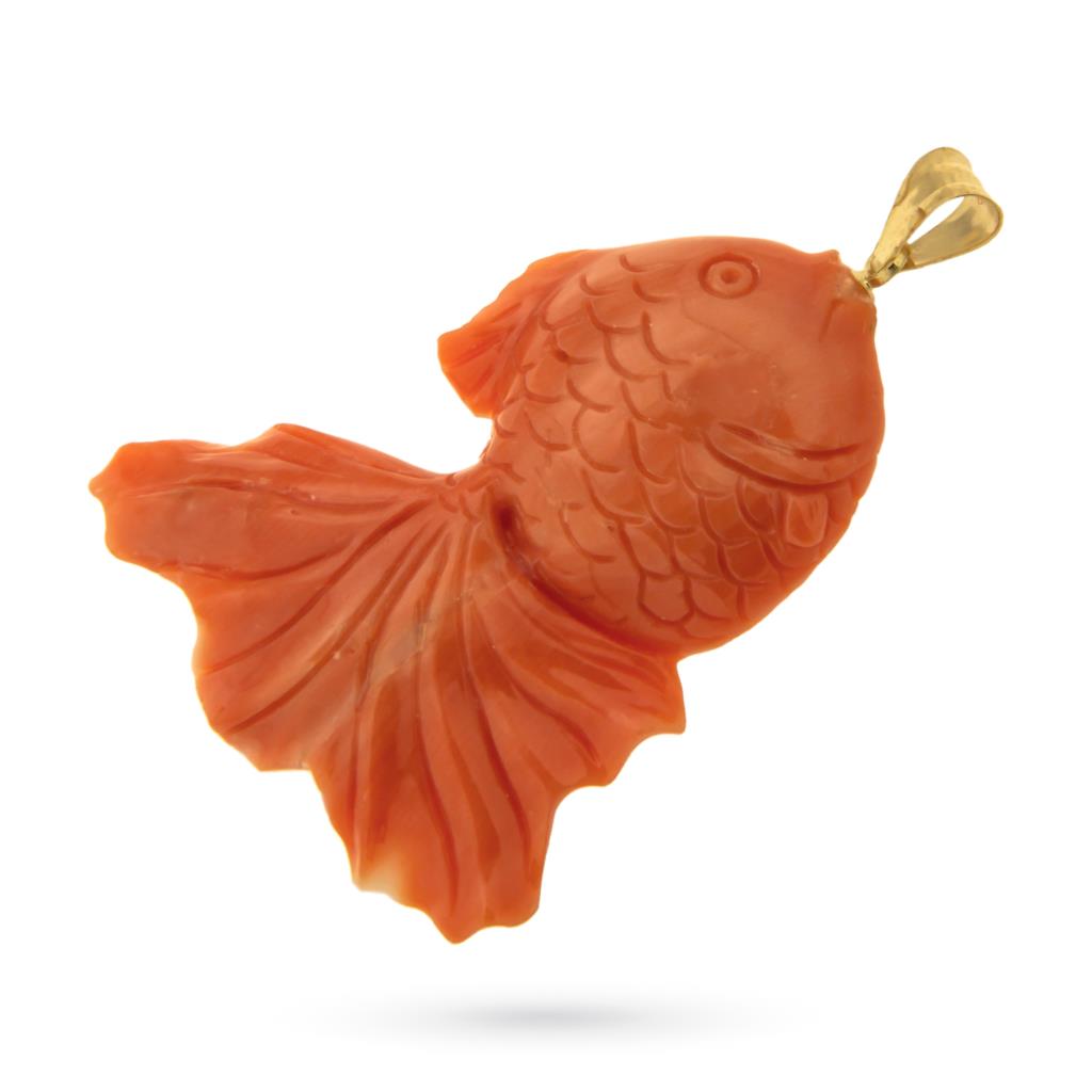Ciondolo pesce tropicale in corallo e oro giallo 18kt - LUSSO ITALIANO