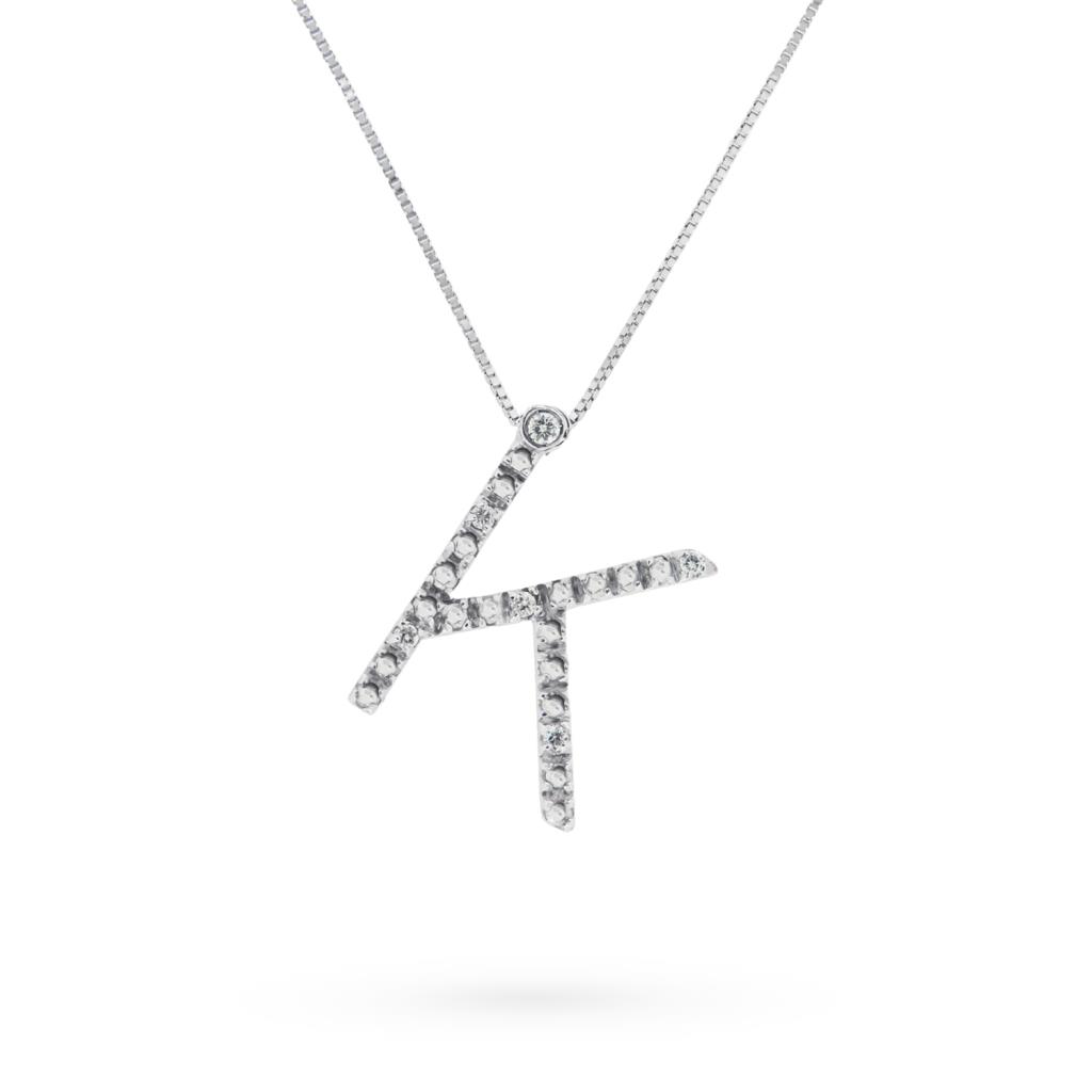Collana veneziana oro bianco lettera K con diamanti 0,03ct - LUSSO ITALIANO