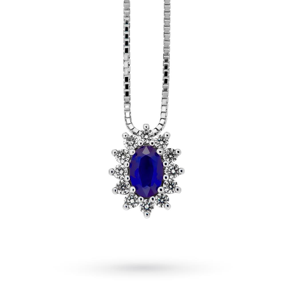 White gold necklace with oval blue sapphire and diamonds - MIRCO VISCONTI