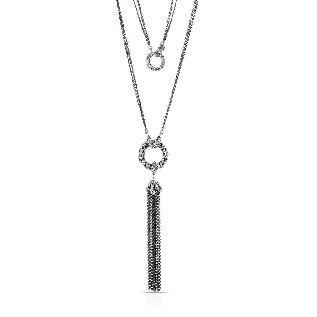  Collana lunga 1 metro in argento 925 con ciuffo pendente 15cm - MARESCA OFFICINE ORAFE