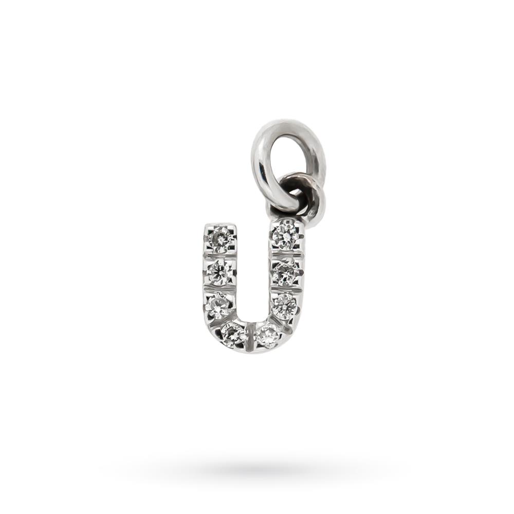 Ciondolo lettera U oro bianco 18kt diamanti 0,03ct - LUSSO ITALIANO