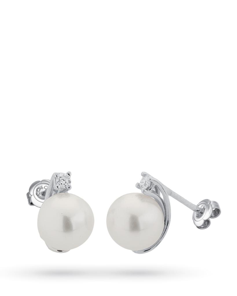 18kt white gold lobe earrings with diamonds 0,04ct and akoya pearl 7mm - LELUNE