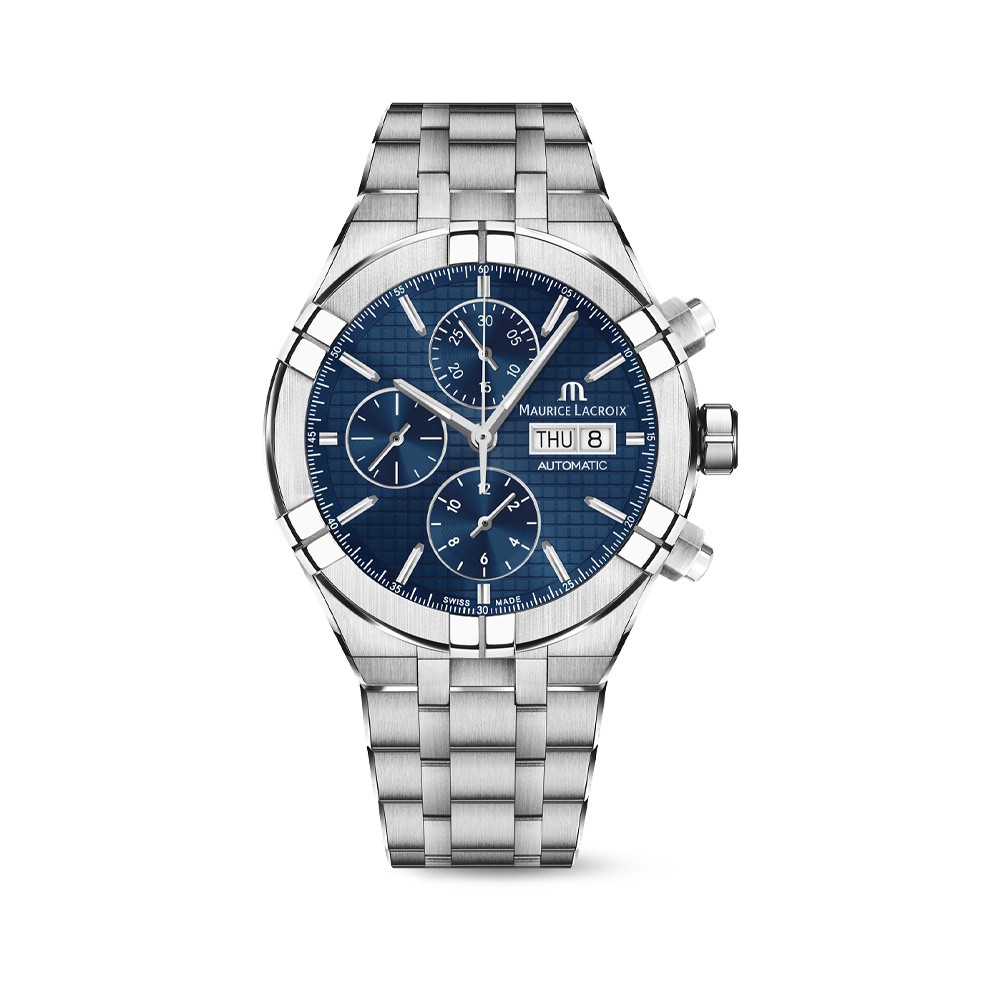 Orologio cronografo blu Maurice Lacroix con cassa e bracciale in acciaio
