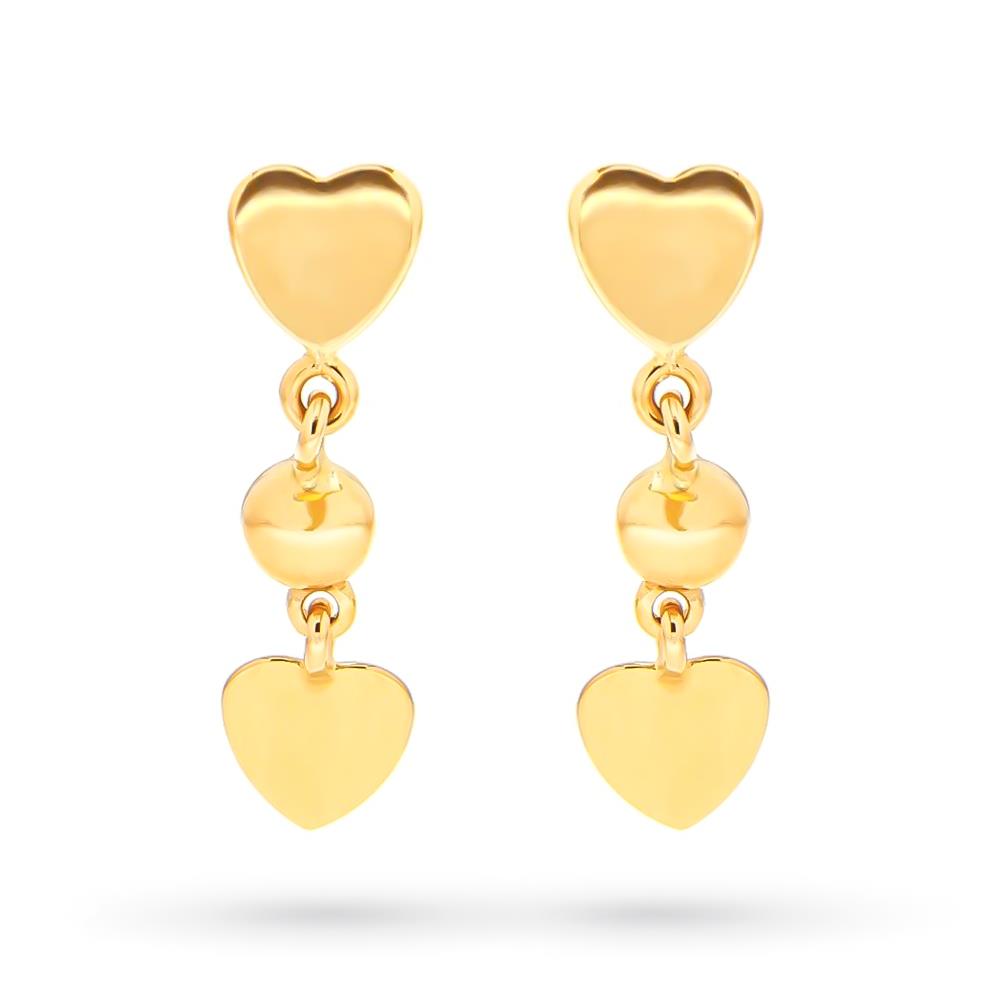 Yellow gold pendant earrings shiny sphere hearts h2,00 cm - LUSSO ITALIANO
