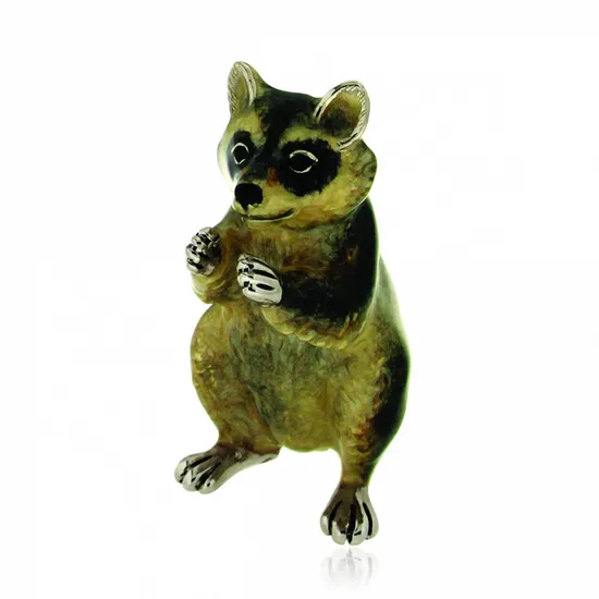 Large raccoon ornament in silver and enamel - SATURNO